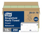 Ręcznik papierowy Tork Advanced ZZ, 2w.zielony, celuloza z makulaturą, 3750 szt./kart,(15x250) H3