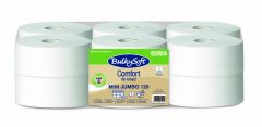 [60 + 12 rolek gratis] Papier toaletowy Jumbo Mini BulkySoft Comfort DE-inked, 120 m, 2 warstwy, biały, celuloza z recyklingu
