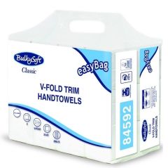 [5 + 1 opakowanie gratis = 18000 listków] Ręcznik papierowy BulkySoft składany typu V-Fold (ZZ), 2 warstwy, 21x21 cm, celuloza, biały 