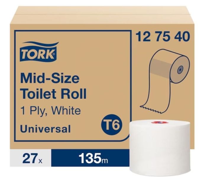 Papier toaletowy Tork Universal compact, 1w. makulatura, biały, 135m, 27 rolek/op. system T6