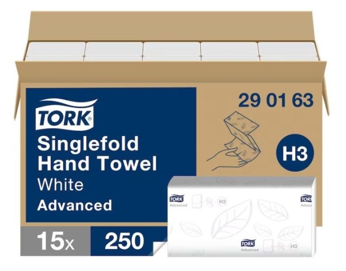 Ręcznik papierowy Tork Advanced składany ZZ, 2 w. biały, makulatura, 3750 szt./kart, (15x250) system H3