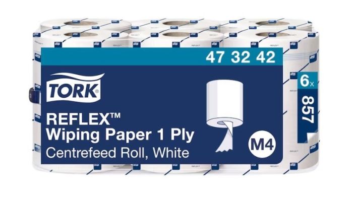 Ręcznik w roli Tork centalnego dozowania Reflex midi, 1 w., makulatura, biały, 300m. 6 rolek/op, system M4