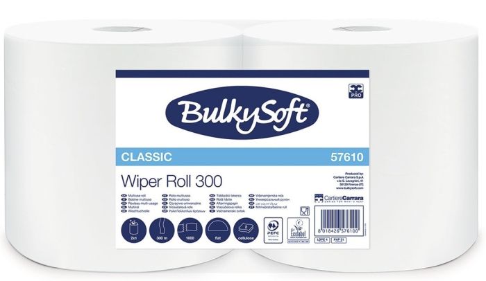 Czyściwo papierowe BulkySoft Premium 2w. 300 m. białe, celuloza, 1000 odcinków, 2 szt./op. 