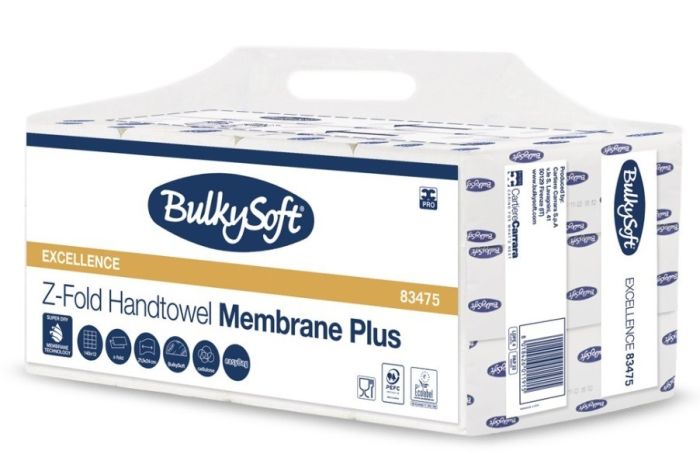 Ręcznik papierowy BulkySoft składany Luxury MEMBRANE PLUS Z-Fold 3 panelowy, 3w, biały, celuloza, 2100 szt./op.